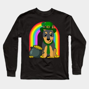 Doberman Rainbow Irish Clover St Patrick Day Dog Gift design Long Sleeve T-Shirt